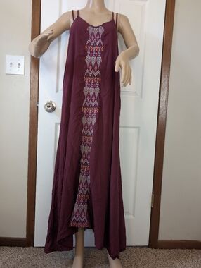 prAna Autumn Lenzing Modal Woven Tank Maxi Cover Dress in Black Cherry-Large